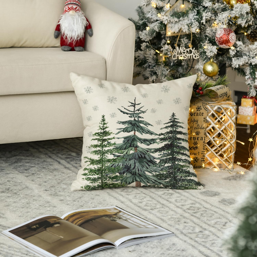 Christmas Trees Snowflake Throw Pillow Cover, 18 X 18 Inch Winter Holiday Cushio - 第 5/7 張圖片