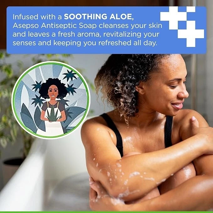 Barra de jabón antibacteriana ASEPSO, aloe, 4 piezas x 80 g/2,8, producto registrado por la fda de EE. UU. Foto 4 de 4