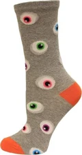 Hot Sox Kid's Eyeballs Crew Sock 1 Pair, Grey Heather, Medium/Large