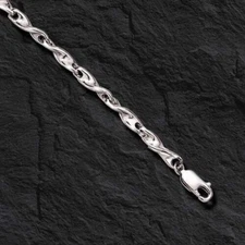 10k Solid White Gold Handmade 4mm Twist Link Necklace, 20"