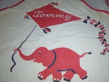 Vtg 50s 60s Childs Apron Bib Elephant Flying a Kite