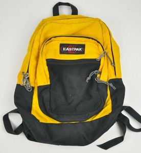 Vtg-90-039-s-EASTPAK-Backpack-Yellow-Black-Bookbag-Padded-Straps-16-034-Ripstop-Nylon