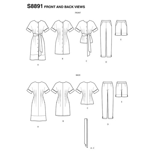 Simplicity 8891 Misses Dress, Tie Belt, Pants, Shorts Size 10-18 Sewing Pattern - Picture 3 of 4