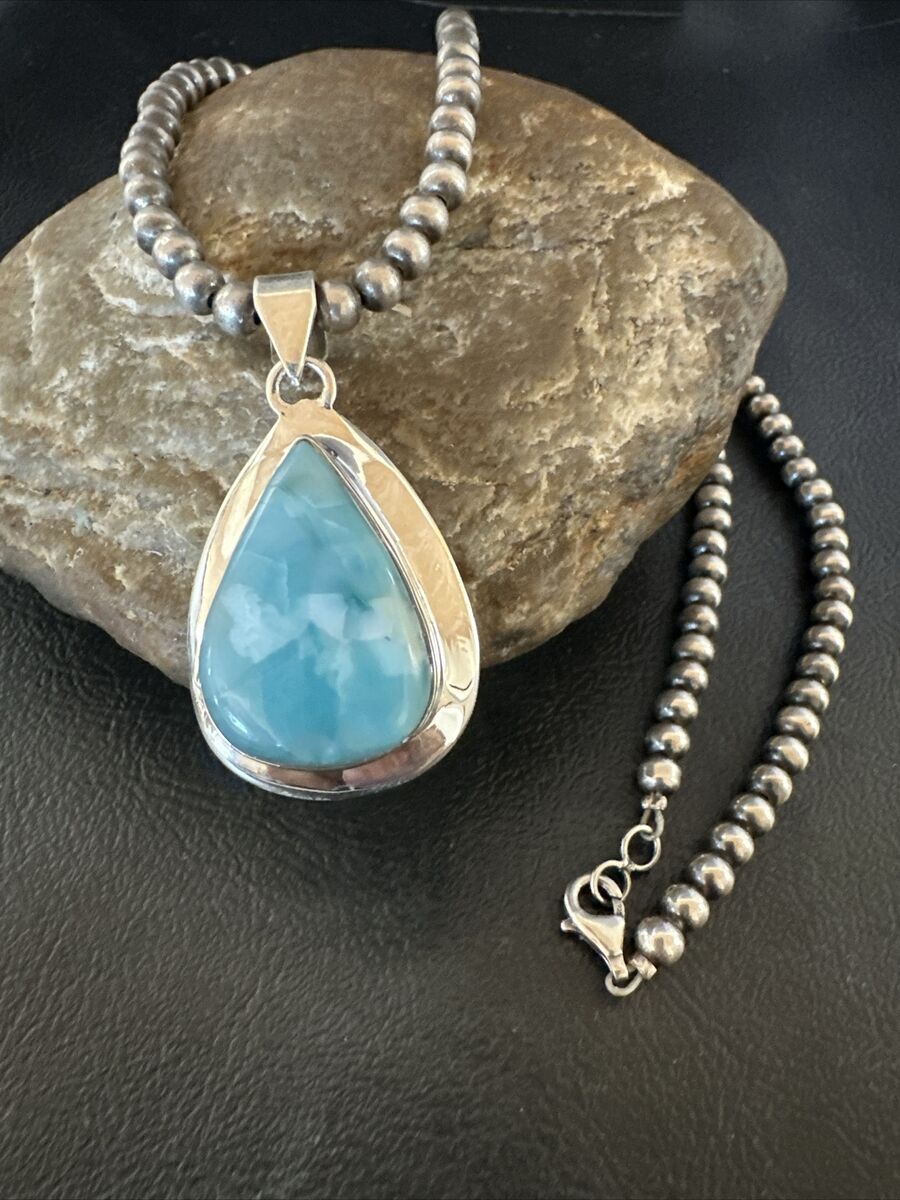 Sterling Silver Beaded Larimar Necklaces Sterling Silver Beaded Larimar Necklaces