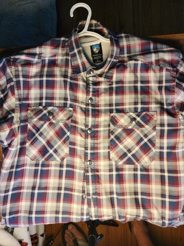 Kuhl Joyrydr Sherpa Lined Plaid Shirt Jacket Size L Blue Red - Picture 12 of 12