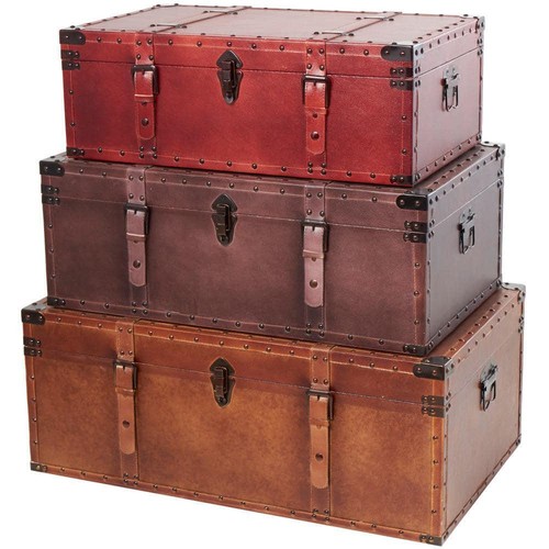 Litton Lane Aufbewahrungstruhen 13" x 19" Leder Holz Truhen Rustikal Braun (3er Set) - Bild 3 von 12