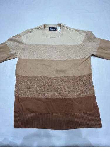 The Children’s Place Big Boys Kid Long Sleeve Sweater Crew Neck Cinnamon Stripe - Picture 3 of 5