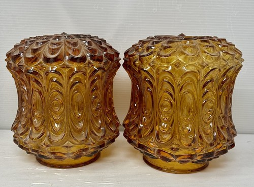 Vintage Pair If Amber Nemo Mcm Swag Lamp Glass Hanging Light Glass Shades Only