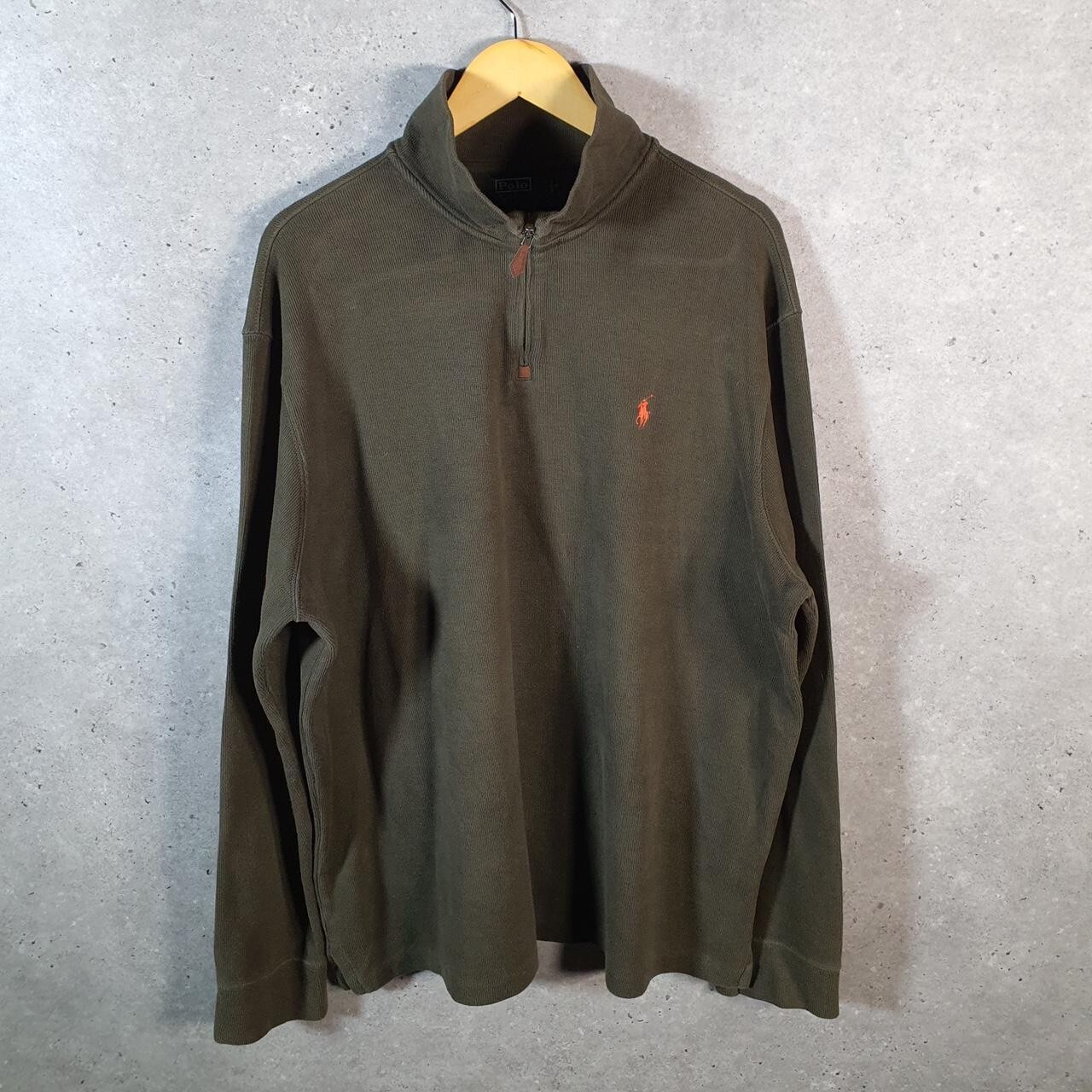 Polo Ralph Lauren vintage 1 4 zip felpa uomo 2XL verde kaki pullover pony