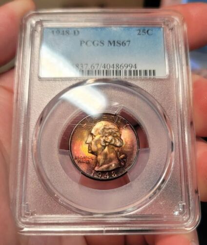 1948 D Washington Quarter PCGS MS67 Rainbow Toned Stunning Terminal Color GEM - Picture 3 of 10