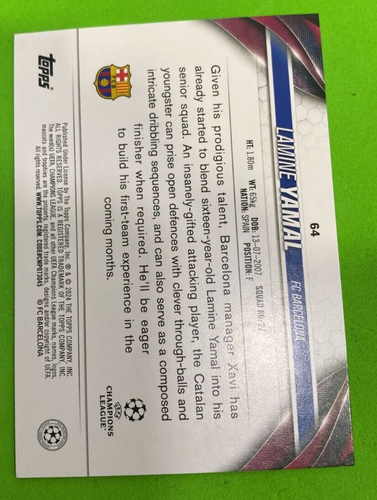 💥 2023-24 Topps UEFA Club Jade Edition Rookie LAMINE YAMAL Base #64 RC FOIL 💥 - Foto 2 di 2