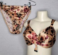 True VTG Victoria Secret Second Skin Satin Bra Panty FLORAL Set RARE NWT 38D LG