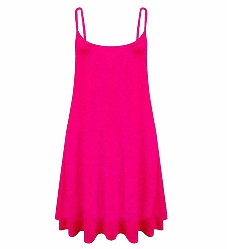 Women's Plain Cami Stretchy Flared Ladies Swing, Mini Dress Long Vest Top 8-22 - Picture 28 of 33
