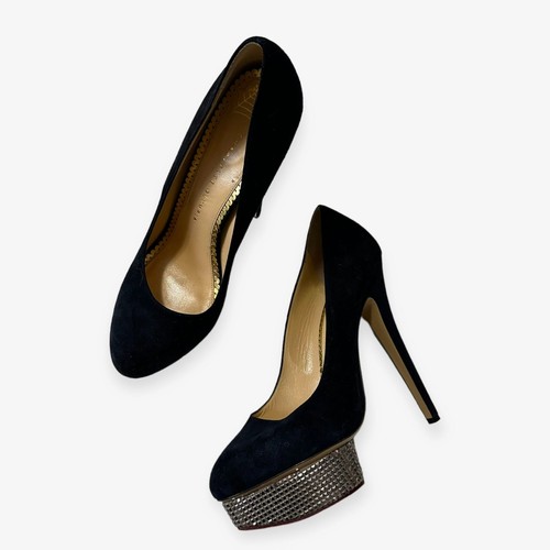 Charlotte Olympia Dolly décolleté platform con plateau in metallo, taglia 41 EU, Navy Sue - Foto 9 di 14
