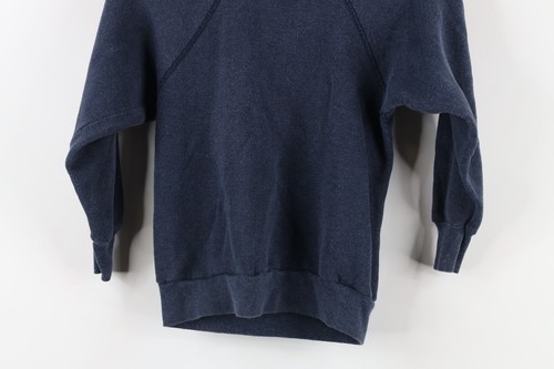 Vintage 70s Streetwear Boys Medium Distressed Blank Raglan Sweatshirt Blue USA - Picture 11 of 11