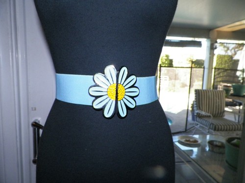 VINTAGE BLUE FLOWER STRETCH BELT FLOWER POWER NOS - Picture 4 of 6