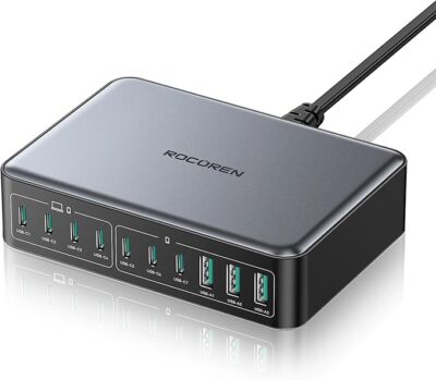Rocoren 400W GaN USB C Ladegerät Mehrfach 10-Port USB Ladestation PD100W PPS Sch