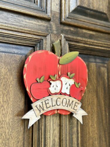 Apple Welcome Wall Door Room Decor Hanging Wooden Art Home Office Indoor Outd... - Picture 4 of 8