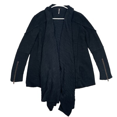 Free People In The Loop Draped Open Front Oversized Black Small Cardigan Boho