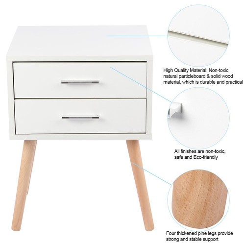 Nightstand Bedroom Bedside Table End Side Table with 2 Drawers Storage White - Picture 4 of 12
