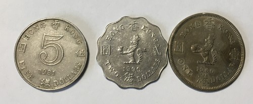 3 Coins Hong Kong, Elizabeth II - 1981 $5, 1980 $2 and 1960 $1