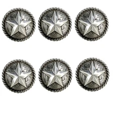 Set of 6 Western Horse Saddle Tack Antique Rope Edge Star Conchos screw back