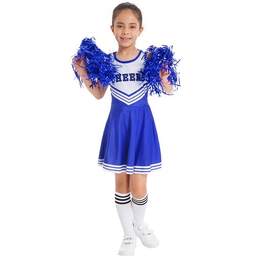 Kids Cheer Leader Costumes Cheerleading Uniform Dress with Stockings Pom Poms - Picture 54 of 66