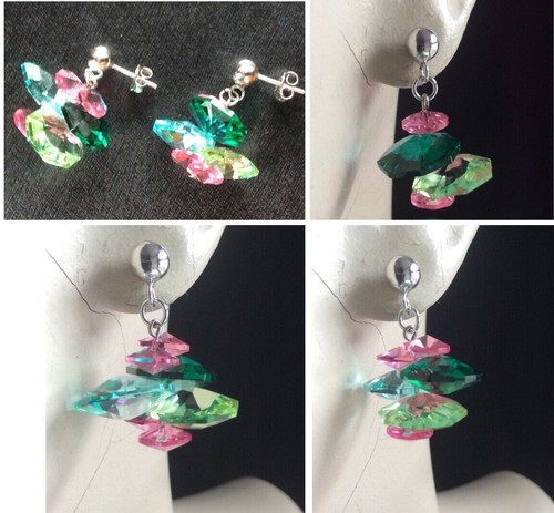 925 Silver Multi Colour Swarovski Crystal Stud/ Butterfly Fastening Earrings #43 - Picture 9 of 10