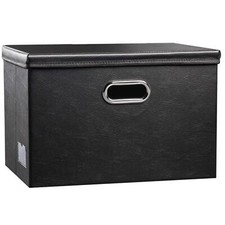 Large Collapsible Storage Bin With Lid 1pack Leather Fabric Foldable Storage B