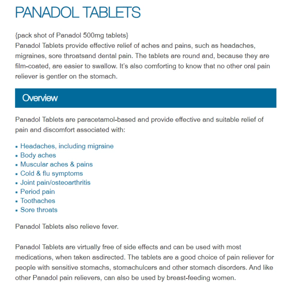 PANADOL TABLETS Paracetamol 500mg Pain Reliever, Quick Relief for Headache Fever - Image 3 of 4