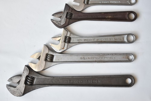 Vintage 8 Bahco Sweden Adjustable Wrenches Set 12" 10" 8" 6" 4" Nickel Plated - Picture 2 of 7