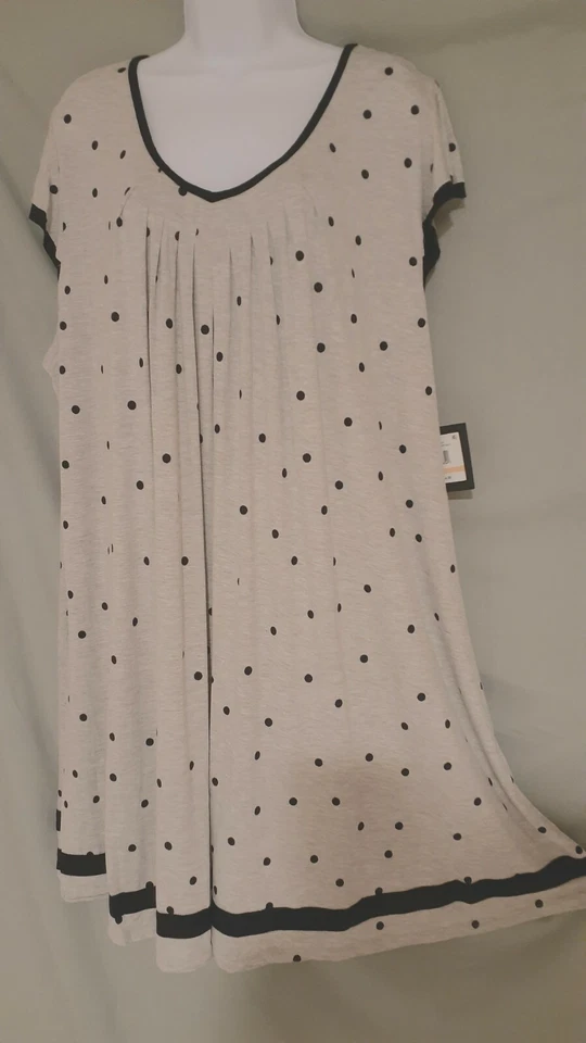 Camisón Ellen Tracy Gris Negro Manga Rodillera Lunares Plus 1X 50" BUSTO Foto 2 de 4
