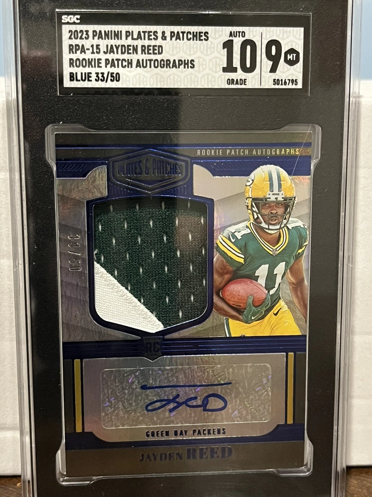 Jayden Reed Panini Plates & Patches Rookie Patch Autographs #RPA15 Blue