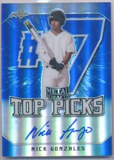 2020 Leaf Metal Draft #TP-NG1 Nick Gonzales Top Picks Autographs Blue Rainbow