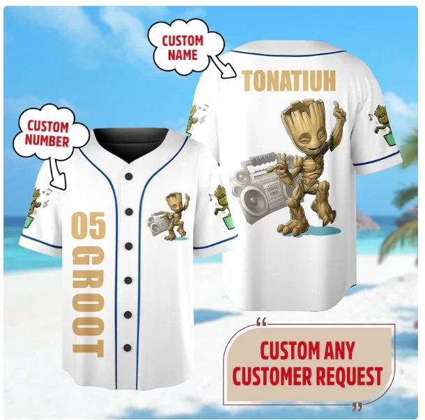 Personalized Cute Baby Groot Dancing 3D Baseball Jersey Shirt