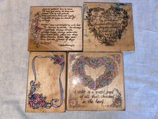 Floral Heart Wreath Theme Wood Rubber Stamps Mounted 4pc 1 Corinthians Love