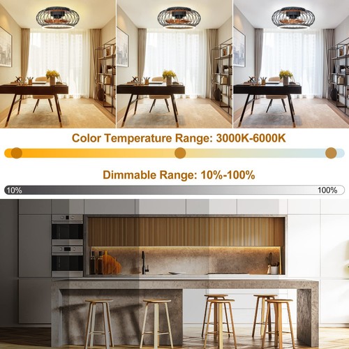 17" Cage Ceiling Fan with Lights Remote Control, with 3 Speed, Smart 18W LED Dim - Picture 2 of 10