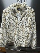Lulus Cream Leopard Faux Fur Pullover Jacket Shirt Cinch Bottom Sz Lg