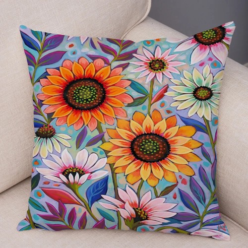 Watercolor Floral Cushion Cover Cartoon Butterfly Plant Pillowcase Pillow Case - Picture 64 of 72