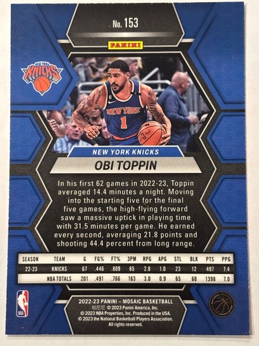 2022-23 Panini Mosaic #153 Obi Toppin New York Knicks - Picture 2 of 2