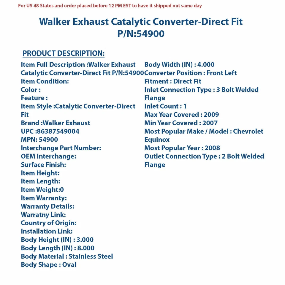 Convertidor catalítico de escape Walker - ajuste directo 54900 Foto 4 de 4