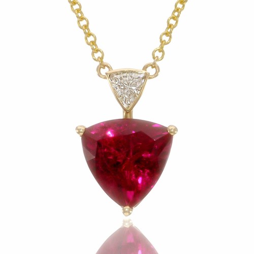 Rubellite 2.50 carats in 14K Yellow Gold Pendant with 0.12 carat Diamond