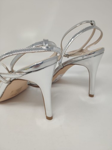 Faith Size 8 WIDE FIT Strappy Metallic Silver Heels Prom Wedding Stiletto Shoes - Picture 9 of 10