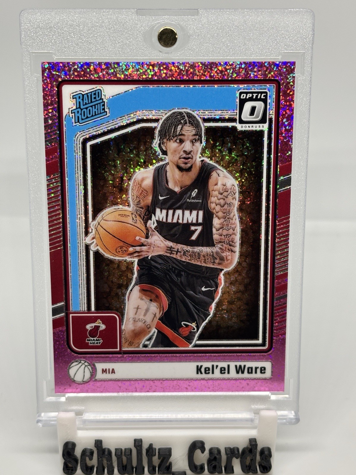 2024-25 Donruss Optic Pink Glitter Kel'el Ware Rookie 202/275 Miami Heat #280