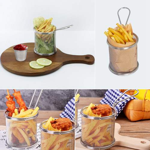 Cestas para freír mini redonda de acero inoxidable papas fritas malla cesta para freír - Imagen 1 de 8