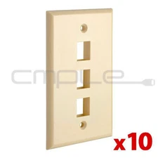 Keystone Jack Wall Plate 3 Hole Port Faceplate Network CAT5e CAT6 Ivory 10 Pack
