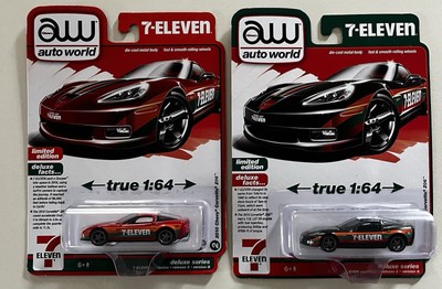 2024 New7-11  Auto World Speedway Pair Of 2010 Chevy Corvette Z06 Black And Red