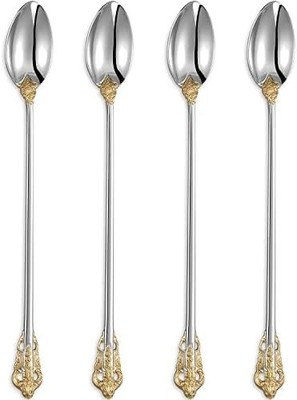 Luxurious 9 Inch Long Iced Tea Spoon Set - 4 9 Inches, Gold Accent