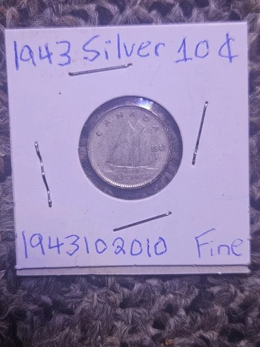 1943 canadian dime - 80% silver - Fine