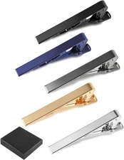 Vivinin 5P Tie Clips for Men, 5 Different Color Tie Bar, Stainless Steel Tie Cli